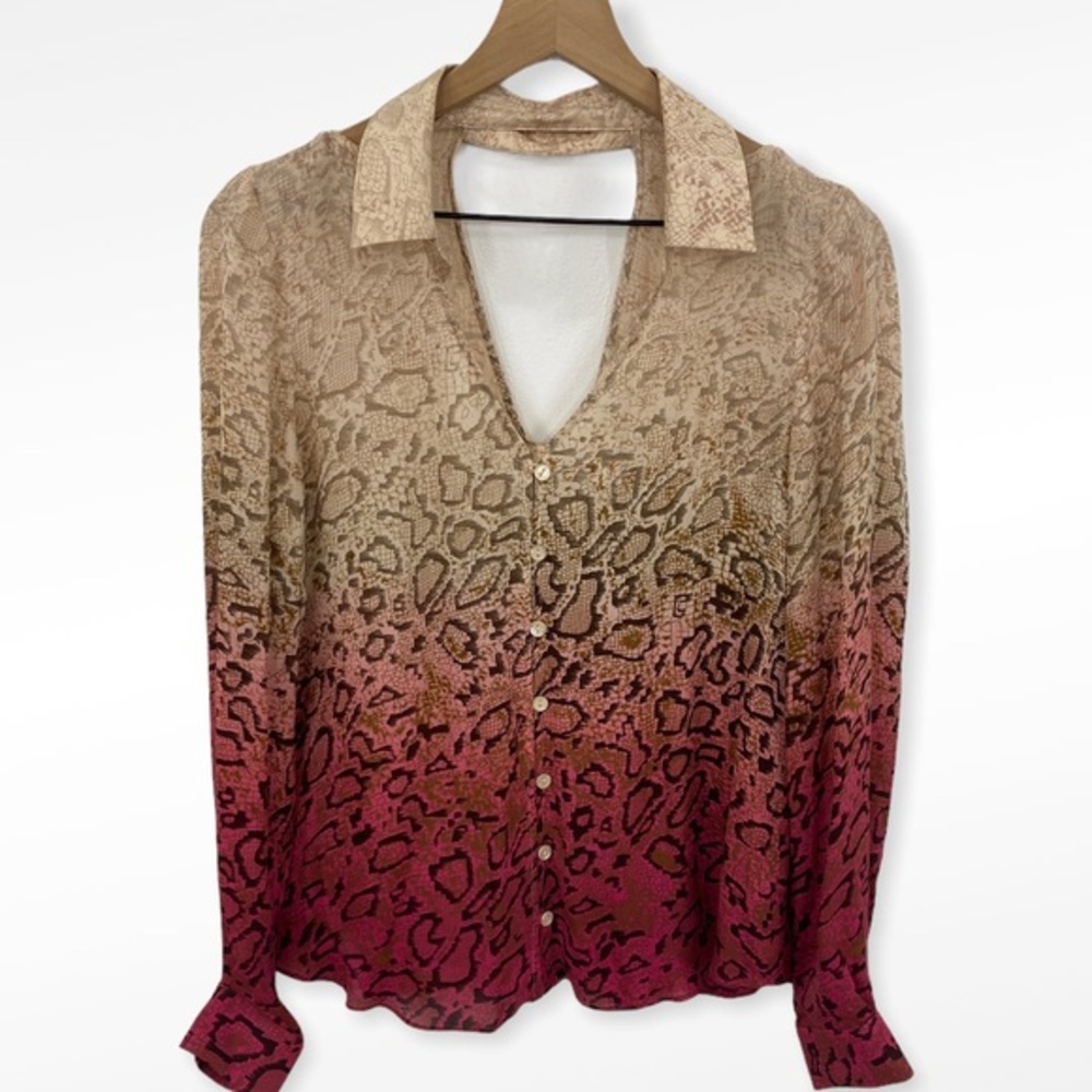 Parker Ombré Snake Print Cut Out Collared Blouse